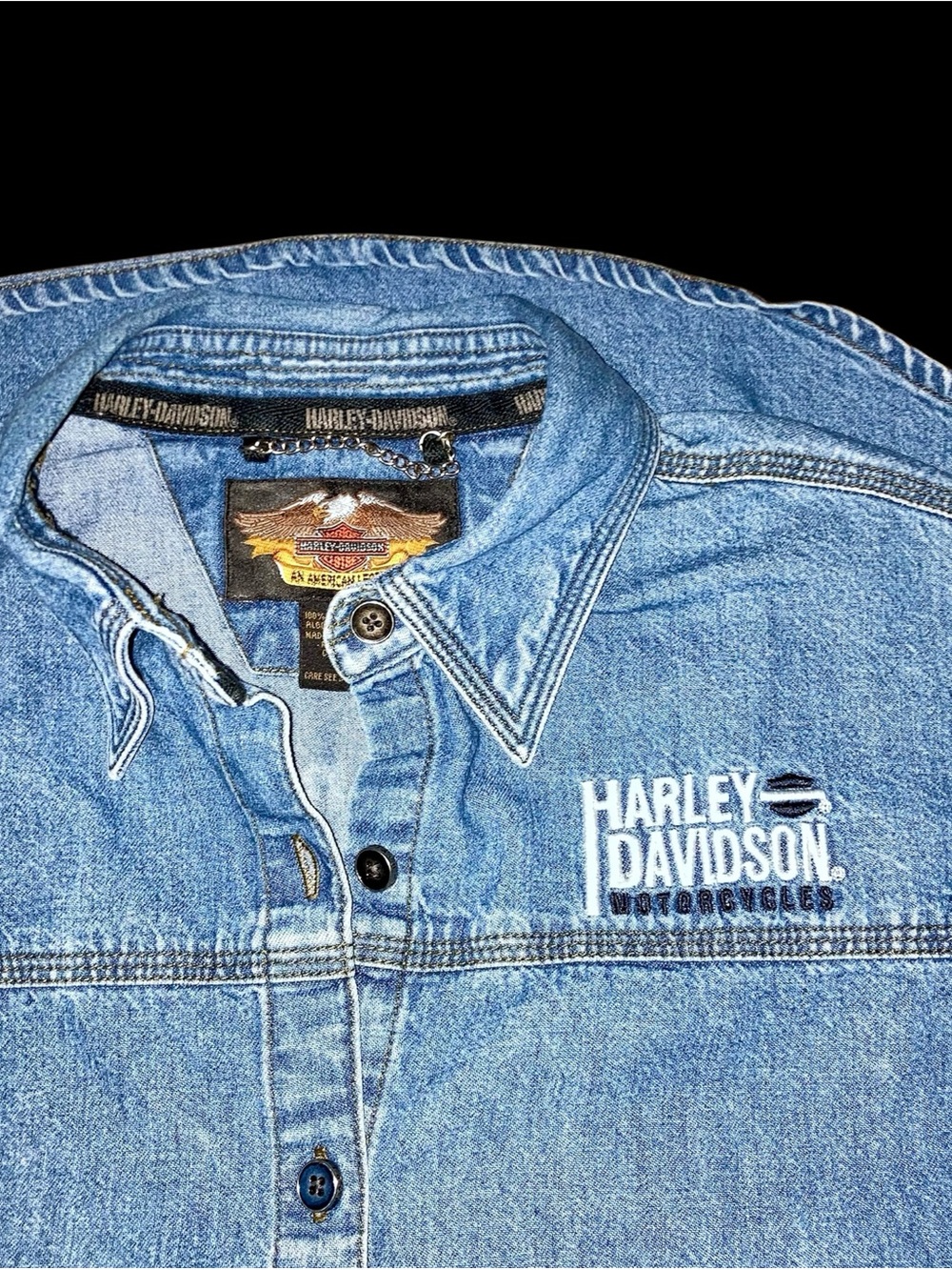 Harley Davidson Denim Button Down Long Sleeve Shirt. Medium